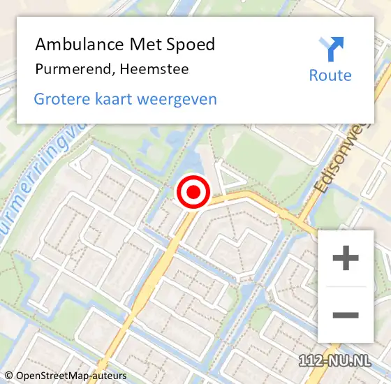 Locatie op kaart van de 112 melding: Ambulance Met Spoed Naar Purmerend, Heemstee op 19 september 2023 13:12