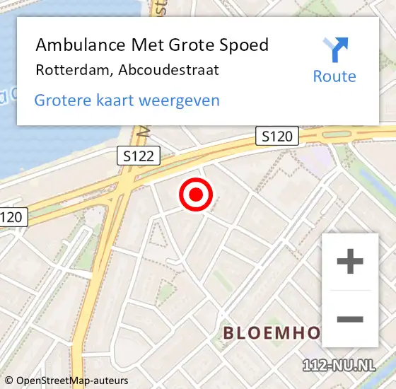 Locatie op kaart van de 112 melding: Ambulance Met Grote Spoed Naar Rotterdam, Abcoudestraat op 19 september 2023 13:21