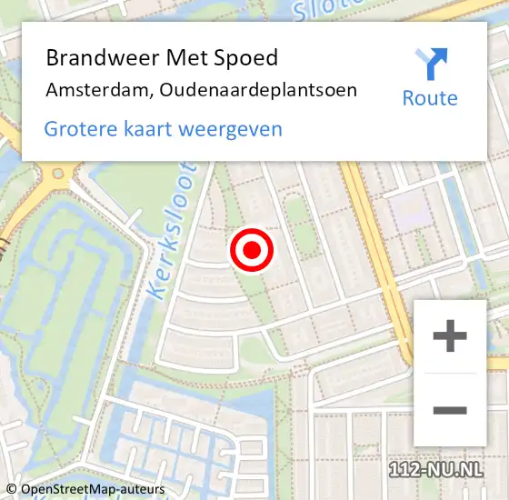 Locatie op kaart van de 112 melding: Brandweer Met Spoed Naar Amsterdam, Oudenaardeplantsoen op 19 september 2023 14:03