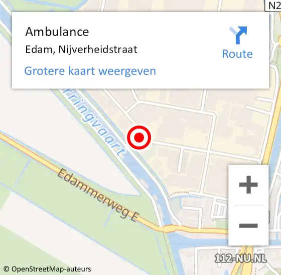 Locatie op kaart van de 112 melding: Ambulance Edam, Nijverheidstraat op 19 september 2023 15:54