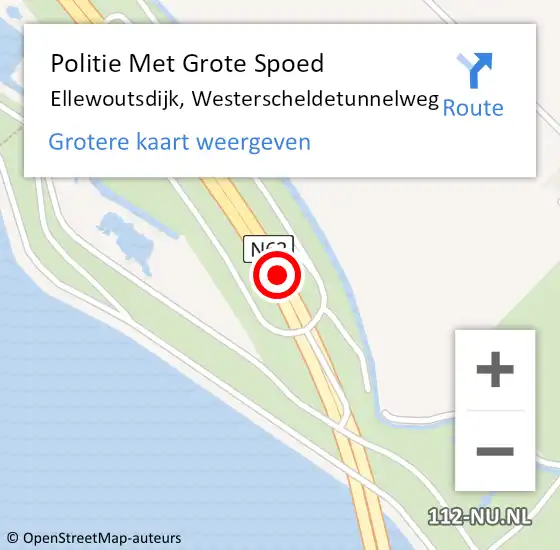 Locatie op kaart van de 112 melding: Politie Met Grote Spoed Naar Ellewoutsdijk, Westerscheldetunnelweg op 19 september 2023 16:06