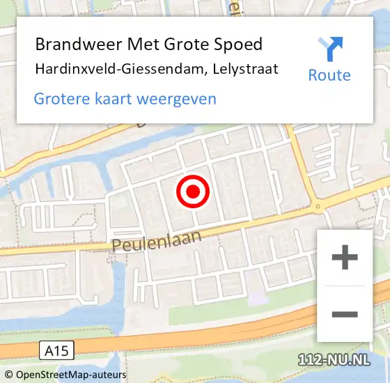 Locatie op kaart van de 112 melding: Brandweer Met Grote Spoed Naar Hardinxveld-Giessendam, Lelystraat op 19 september 2023 17:23