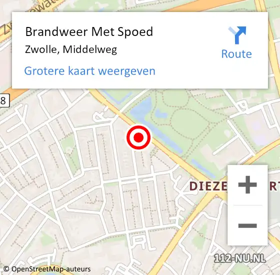 Locatie op kaart van de 112 melding: Brandweer Met Spoed Naar Zwolle, Middelweg op 19 september 2023 18:42