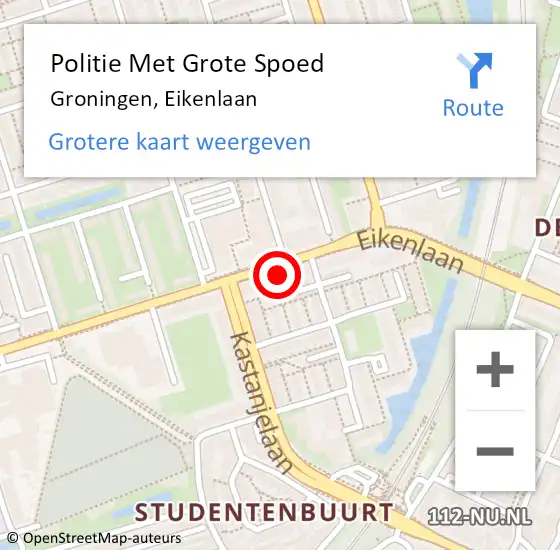 Locatie op kaart van de 112 melding: Politie Met Grote Spoed Naar Groningen, Eikenlaan op 19 september 2023 18:50