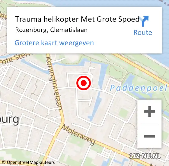Locatie op kaart van de 112 melding: Trauma helikopter Met Grote Spoed Naar Rozenburg, Clematislaan op 19 september 2023 19:52