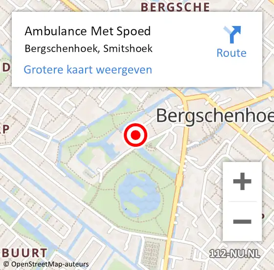Locatie op kaart van de 112 melding: Ambulance Met Spoed Naar Bergschenhoek, Smitshoek op 19 september 2023 22:41