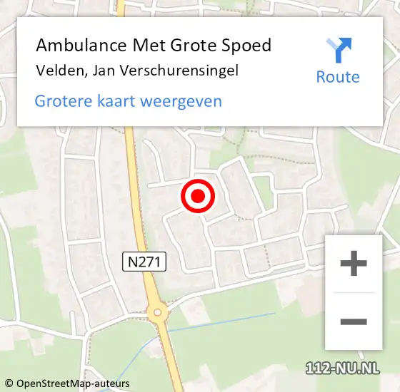Locatie op kaart van de 112 melding: Ambulance Met Grote Spoed Naar Velden, Jan Verschurensingel op 20 september 2023 00:03