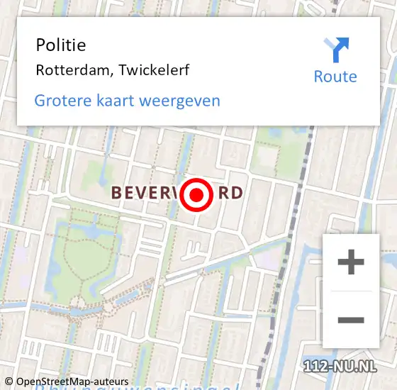 Locatie op kaart van de 112 melding: Politie Rotterdam, Twickelerf op 20 september 2023 07:58