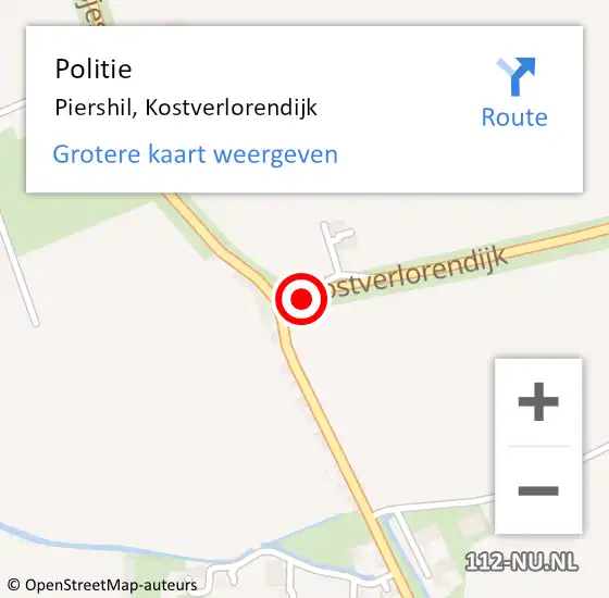Locatie op kaart van de 112 melding: Politie Piershil, Kostverlorendijk op 20 september 2023 08:47