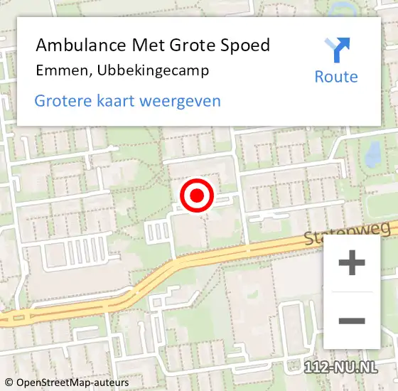 Locatie op kaart van de 112 melding: Ambulance Met Grote Spoed Naar Emmen, Ubbekingecamp op 20 september 2023 10:31