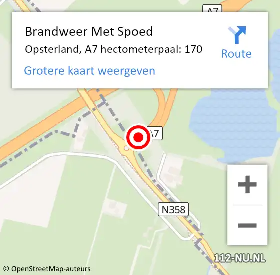 Locatie op kaart van de 112 melding: Brandweer Met Spoed Naar Opsterland, A7 hectometerpaal: 170 op 20 september 2023 10:37