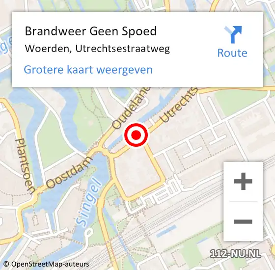 Locatie op kaart van de 112 melding: Brandweer Geen Spoed Naar Woerden, Utrechtsestraatweg op 20 september 2023 10:50