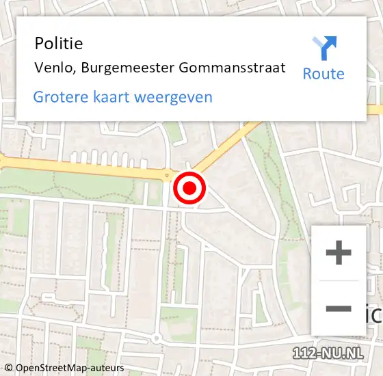 Locatie op kaart van de 112 melding: Politie Venlo, Burgemeester Gommansstraat op 20 september 2023 11:23
