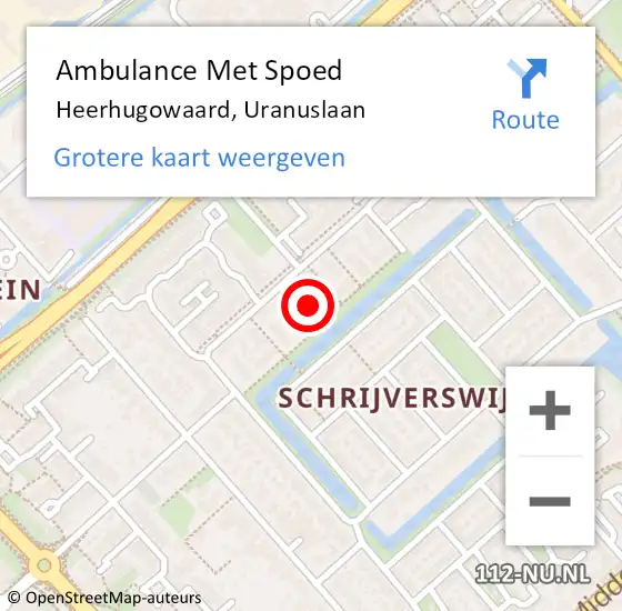 Locatie op kaart van de 112 melding: Ambulance Met Spoed Naar Heerhugowaard, Uranuslaan op 8 september 2014 19:05