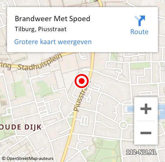 Locatie op kaart van de 112 melding: Brandweer Met Spoed Naar Tilburg, Piusstraat op 20 september 2023 11:56