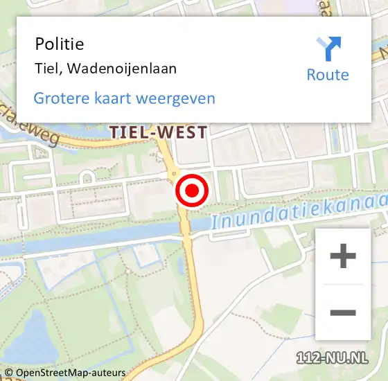 Locatie op kaart van de 112 melding: Politie Tiel, Wadenoijenlaan op 20 september 2023 12:52