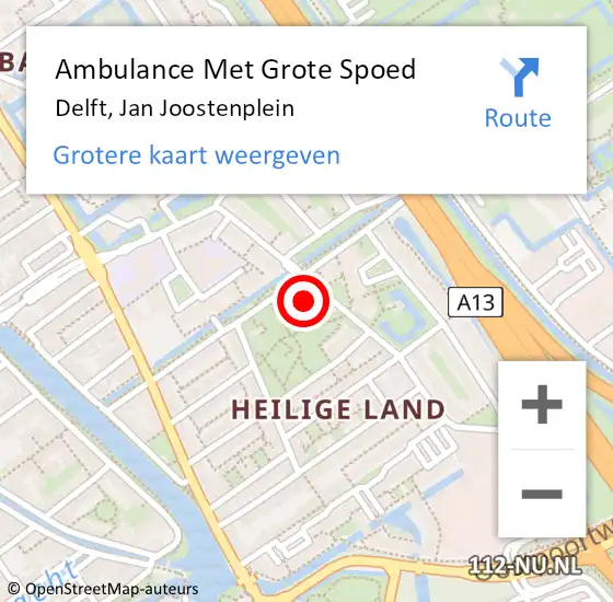 Locatie op kaart van de 112 melding: Ambulance Met Grote Spoed Naar Delft, Jan Joostenplein op 20 september 2023 14:21