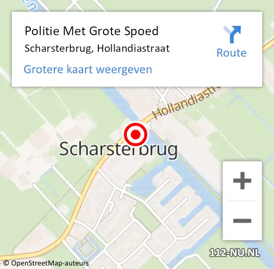 Locatie op kaart van de 112 melding: Politie Met Grote Spoed Naar Scharsterbrug, Hollandiastraat op 20 september 2023 14:47