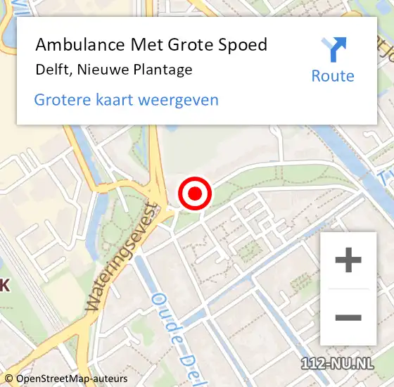 Locatie op kaart van de 112 melding: Ambulance Met Grote Spoed Naar Delft, Nieuwe Plantage op 20 september 2023 15:12
