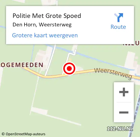 Locatie op kaart van de 112 melding: Politie Met Grote Spoed Naar Den Horn, Weersterweg op 20 september 2023 15:49