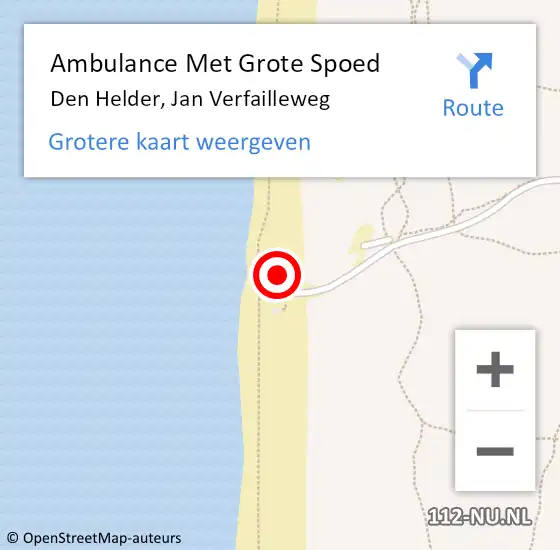 Locatie op kaart van de 112 melding: Ambulance Met Grote Spoed Naar Den Helder, Jan Verfailleweg op 20 september 2023 16:57