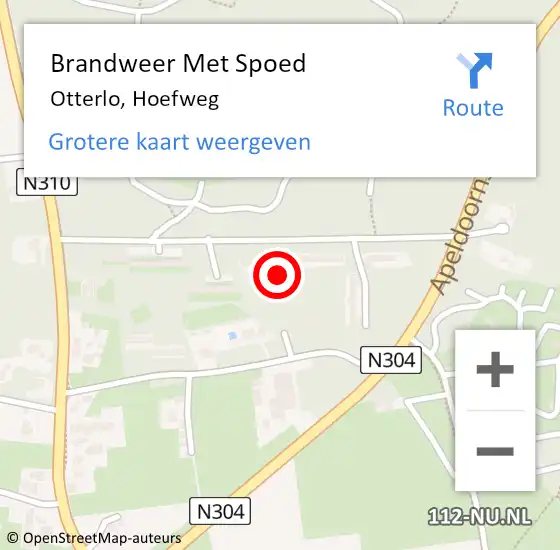 Locatie op kaart van de 112 melding: Brandweer Met Spoed Naar Otterlo, Hoefweg op 20 september 2023 17:36