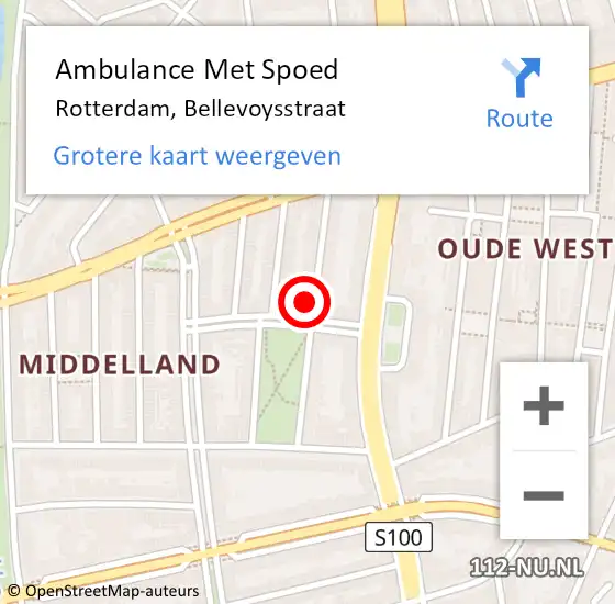 Locatie op kaart van de 112 melding: Ambulance Met Spoed Naar Rotterdam, Bellevoysstraat op 20 september 2023 18:24