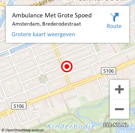 Locatie op kaart van de 112 melding: Ambulance Met Grote Spoed Naar Amsterdam, Brederodestraat op 20 september 2023 19:35