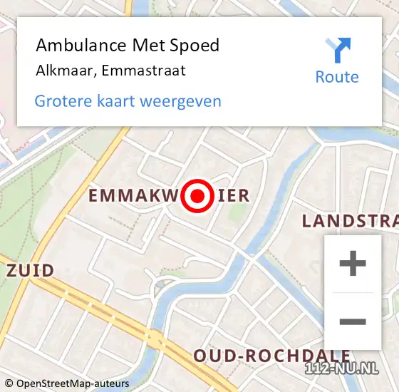 Locatie op kaart van de 112 melding: Ambulance Met Spoed Naar Alkmaar, Emmastraat op 20 september 2023 20:02