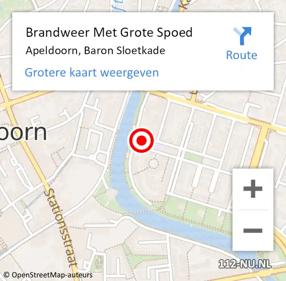 Locatie op kaart van de 112 melding: Brandweer Met Grote Spoed Naar Apeldoorn, Baron Sloetkade op 20 september 2023 20:11