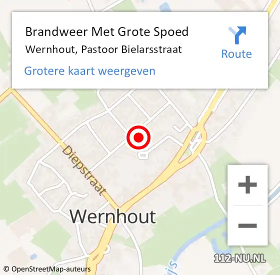 Locatie op kaart van de 112 melding: Brandweer Met Grote Spoed Naar Wernhout, Pastoor Bielarsstraat op 20 september 2023 22:05