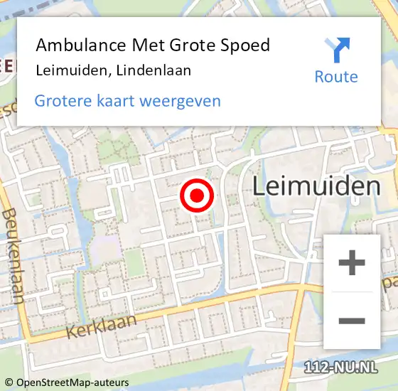 Locatie op kaart van de 112 melding: Ambulance Met Grote Spoed Naar Leimuiden, Lindenlaan op 21 september 2023 00:42
