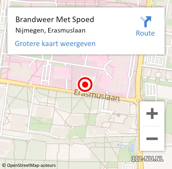 Locatie op kaart van de 112 melding: Brandweer Met Spoed Naar Nijmegen, Erasmuslaan op 21 september 2023 07:30
