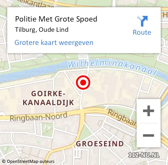 Locatie op kaart van de 112 melding: Politie Met Grote Spoed Naar Tilburg, Oude Lind op 21 september 2023 07:47