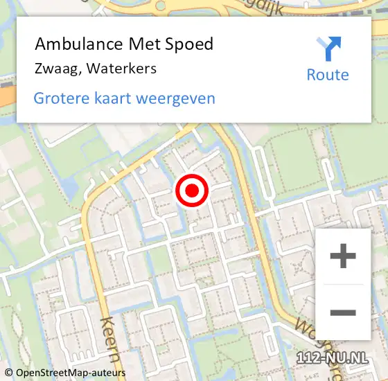 Locatie op kaart van de 112 melding: Ambulance Met Spoed Naar Zwaag, Waterkers op 14 oktober 2013 00:48