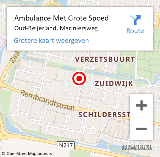 Locatie op kaart van de 112 melding: Ambulance Met Grote Spoed Naar Oud-Beijerland, Mariniersweg op 21 september 2023 09:57