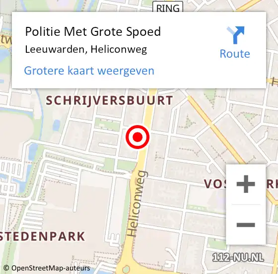 Locatie op kaart van de 112 melding: Politie Met Grote Spoed Naar Leeuwarden, Heliconweg op 21 september 2023 10:37