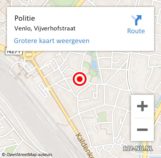 Locatie op kaart van de 112 melding: Politie Venlo, Vijverhofstraat op 21 september 2023 11:08