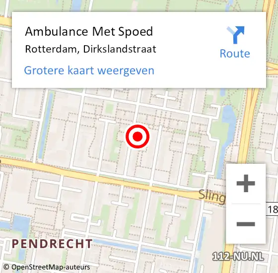 Locatie op kaart van de 112 melding: Ambulance Met Spoed Naar Rotterdam, Dirkslandstraat op 21 september 2023 11:44