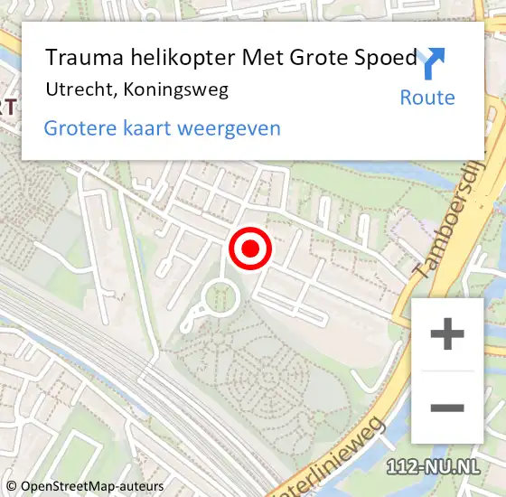 Locatie op kaart van de 112 melding: Trauma helikopter Met Grote Spoed Naar Utrecht, Koningsweg op 21 september 2023 11:55