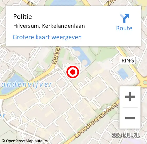 Locatie op kaart van de 112 melding: Politie Hilversum, Kerkelandenlaan op 21 september 2023 12:43