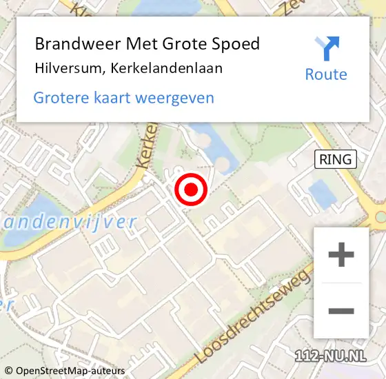 Locatie op kaart van de 112 melding: Brandweer Met Grote Spoed Naar Hilversum, Kerkelandenlaan op 21 september 2023 12:44
