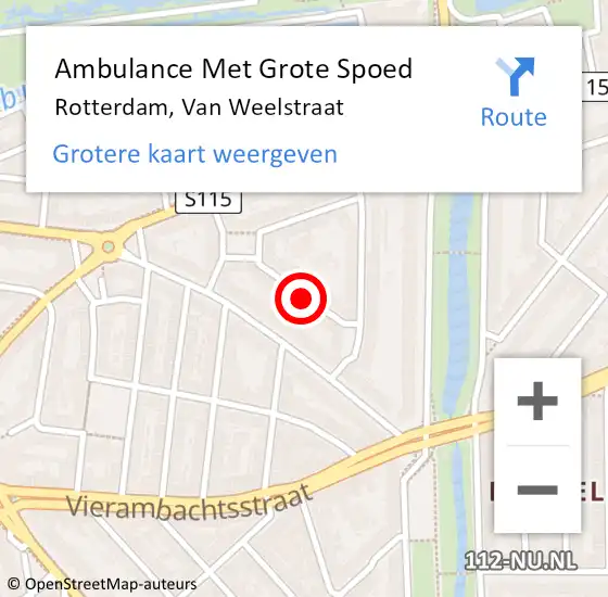 Locatie op kaart van de 112 melding: Ambulance Met Grote Spoed Naar Rotterdam, Van Weelstraat op 21 september 2023 13:08