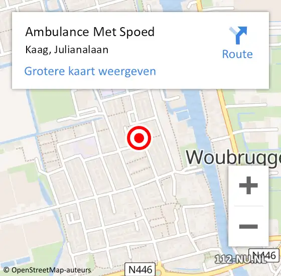 Locatie op kaart van de 112 melding: Ambulance Met Spoed Naar Kaag, Julianalaan op 21 september 2023 13:55
