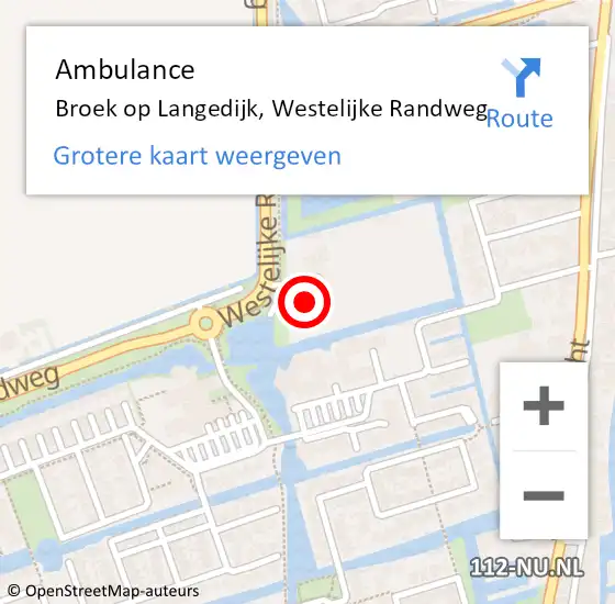 Locatie op kaart van de 112 melding: Ambulance Broek op Langedijk, Westelijke Randweg op 21 september 2023 14:14