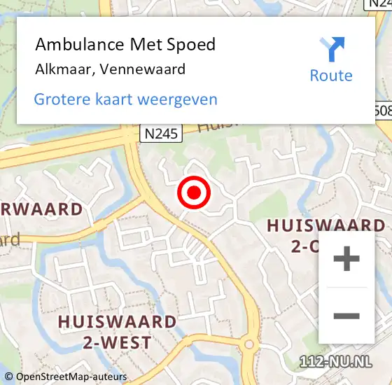 Locatie op kaart van de 112 melding: Ambulance Met Spoed Naar Alkmaar, Vennewaard op 21 september 2023 14:21