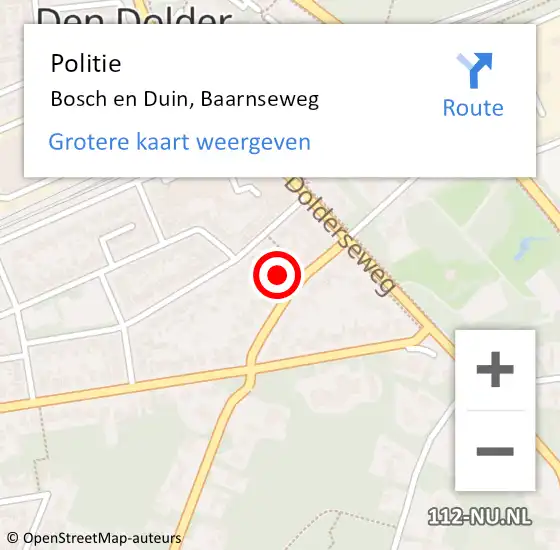 Locatie op kaart van de 112 melding: Politie Bosch en Duin, Baarnseweg op 21 september 2023 14:32