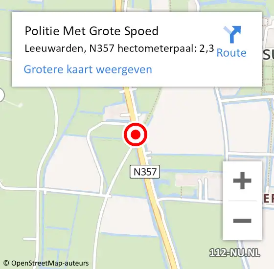 Locatie op kaart van de 112 melding: Politie Met Grote Spoed Naar Leeuwarden, N357 hectometerpaal: 2,3 op 21 september 2023 15:12