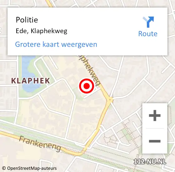 Locatie op kaart van de 112 melding: Politie Ede, Klaphekweg op 21 september 2023 18:38