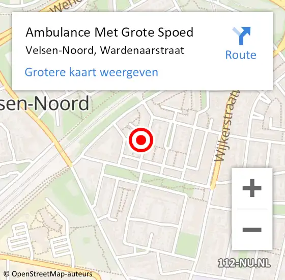 Locatie op kaart van de 112 melding: Ambulance Met Grote Spoed Naar Velsen-Noord, Wardenaarstraat op 21 september 2023 21:38